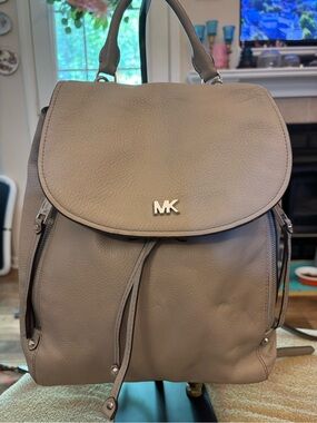 Michael Kors Grey Pebbled Leather Backpack with Silver MK Logo